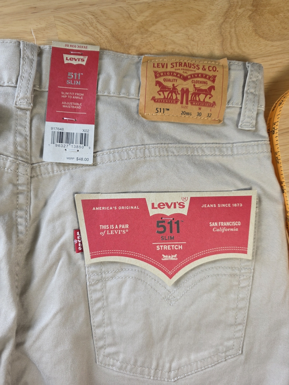 NWT Boys Men Levi's 511 Slim Stretch Jeans - Light Khaki